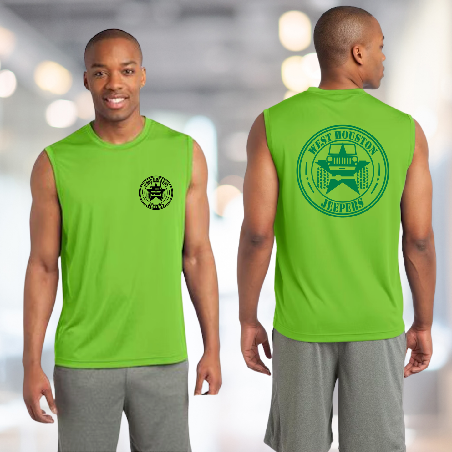 West Houston Jeepers (WHJ) Logo Shirt - Lime Shock Green Sport-Tek Men's Sleeveless PosiCharge Tee