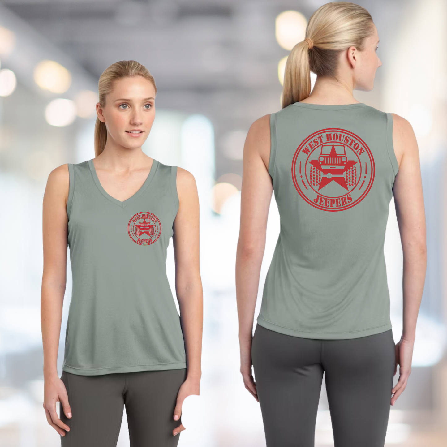 West Houston Jeepers (WHJ) Logo Shirt - Silver Sport-Tek Women's Sleeveless V-Neck PosiCharge Tee (Copy)