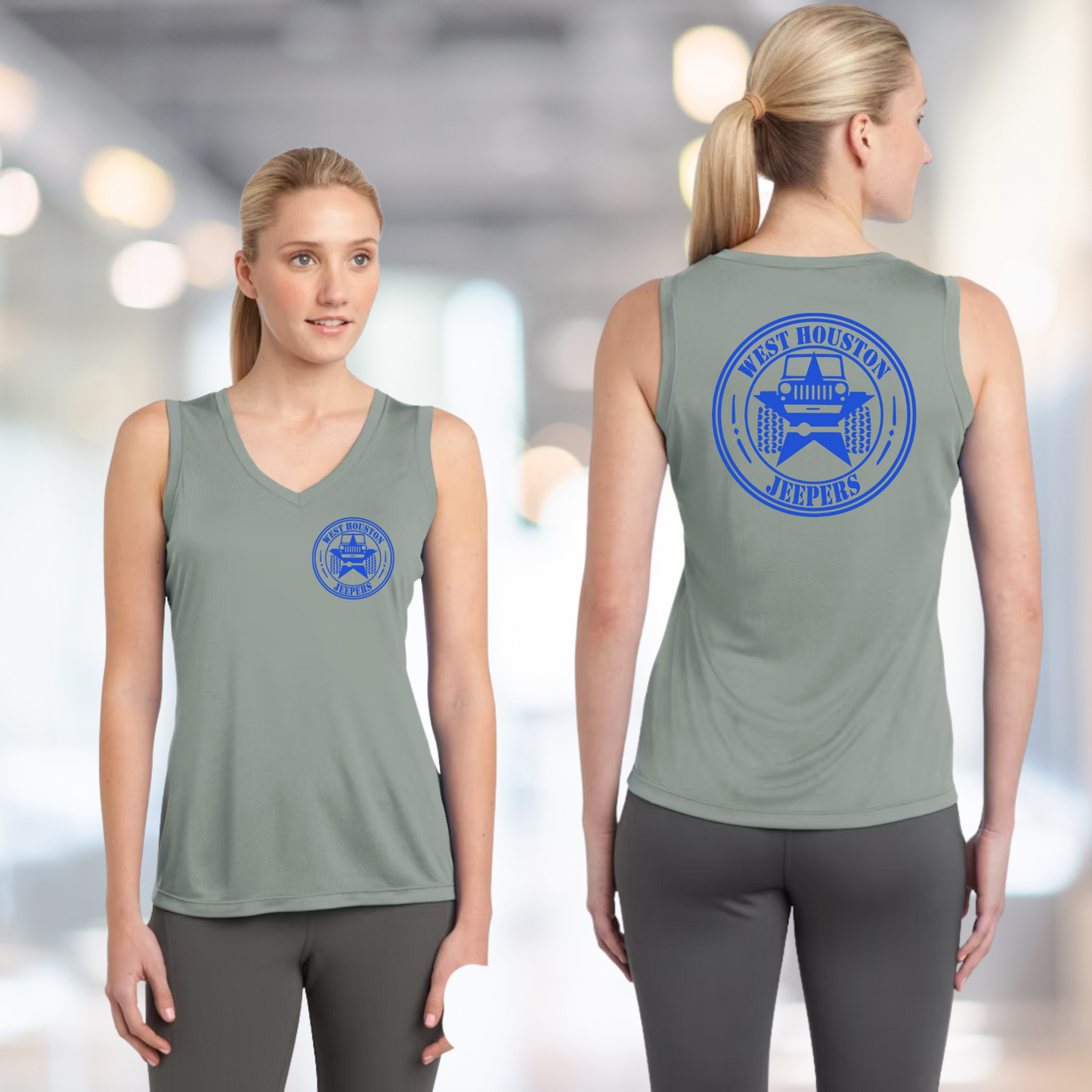 West Houston Jeepers (WHJ) Logo Shirt - Silver Sport-Tek Women's Sleeveless V-Neck PosiCharge Tee (Copy)
