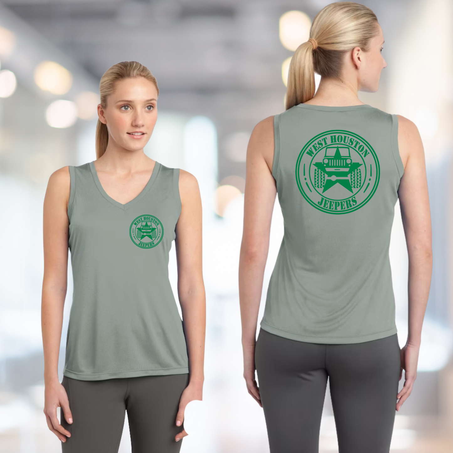 West Houston Jeepers (WHJ) Logo Shirt - Silver Sport-Tek Women's Sleeveless V-Neck PosiCharge Tee (Copy)