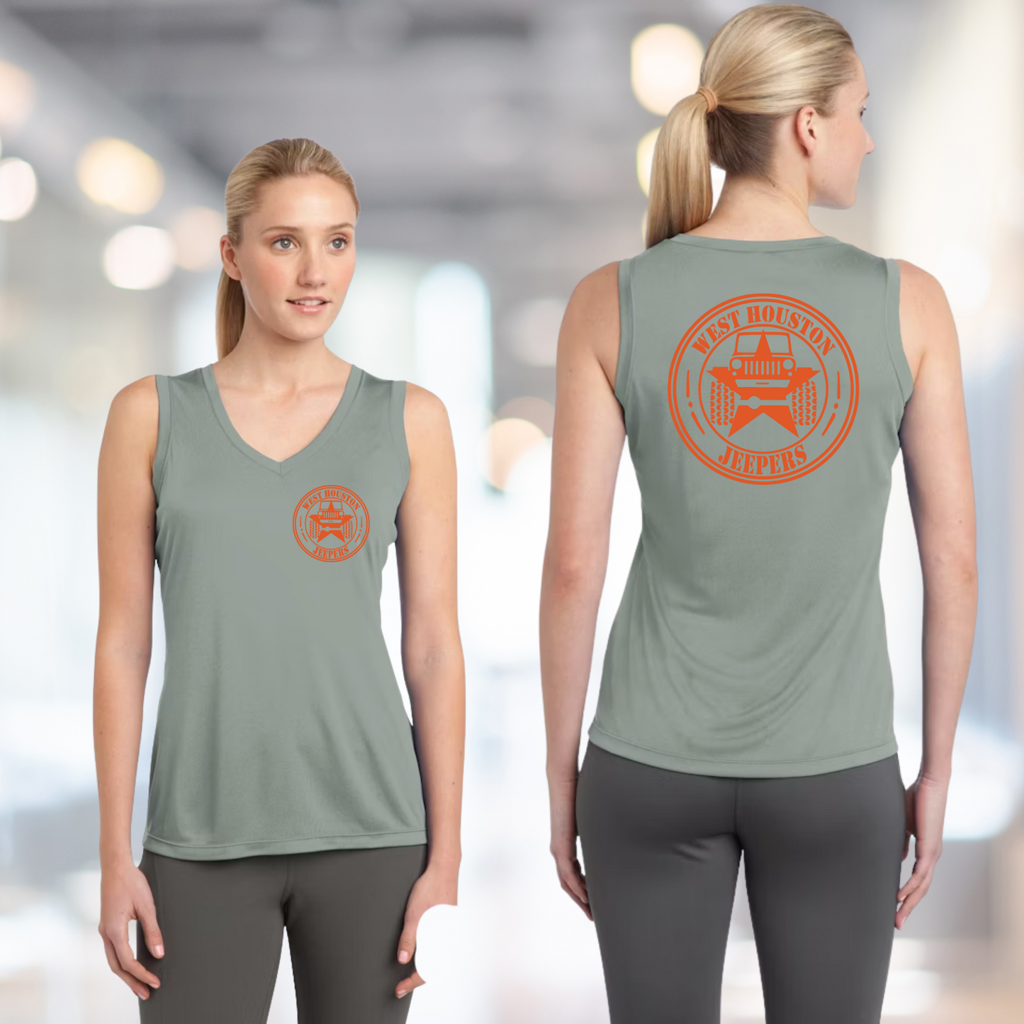 West Houston Jeepers (WHJ) Logo Shirt - Silver Sport-Tek Women's Sleeveless V-Neck PosiCharge Tee (Copy)