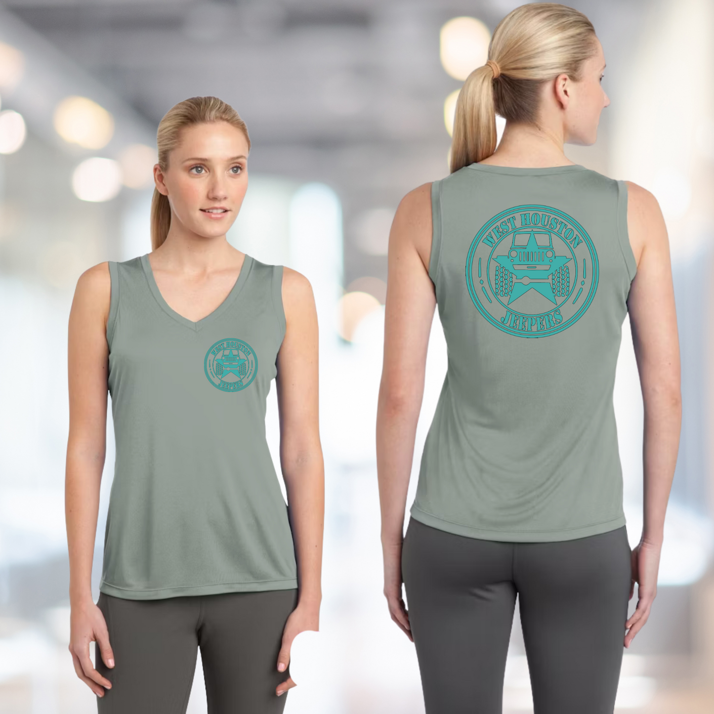 West Houston Jeepers (WHJ) Logo Shirt - Silver Sport-Tek Women's Sleeveless V-Neck PosiCharge Tee (Copy)