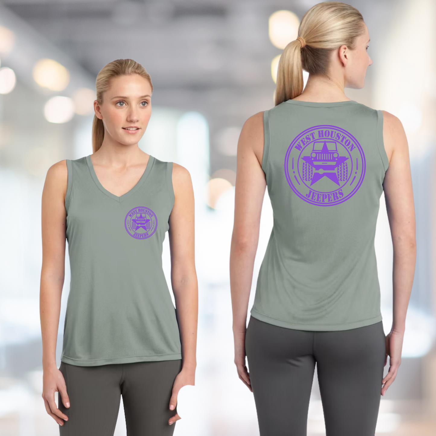 West Houston Jeepers (WHJ) Logo Shirt - Silver Sport-Tek Women's Sleeveless V-Neck PosiCharge Tee (Copy)