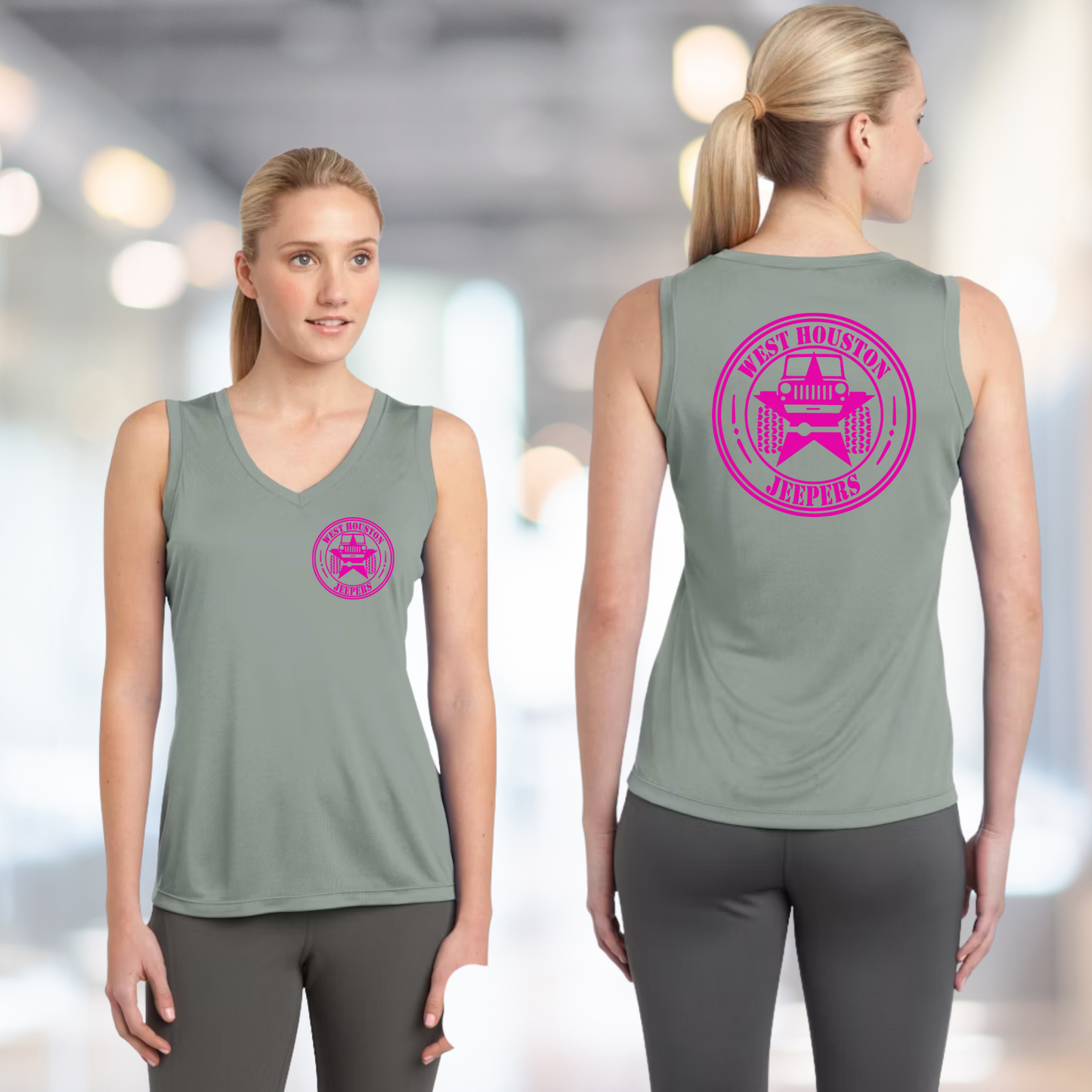 West Houston Jeepers (WHJ) Logo Shirt - Silver Sport-Tek Women's Sleeveless V-Neck PosiCharge Tee (Copy)