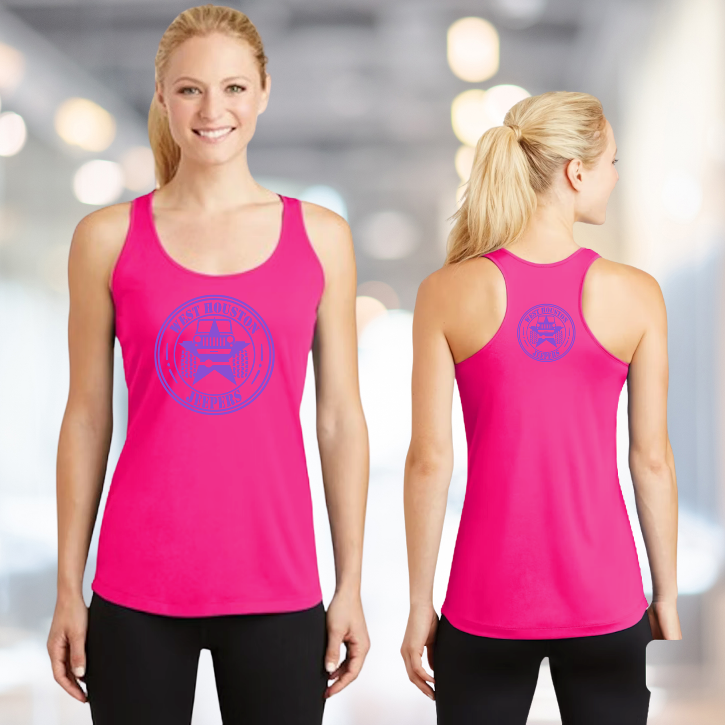 West Houston Jeepers (WHJ) Logo Shirt - Pink Sport-Tek Women's Racerback PosiCharge Tee