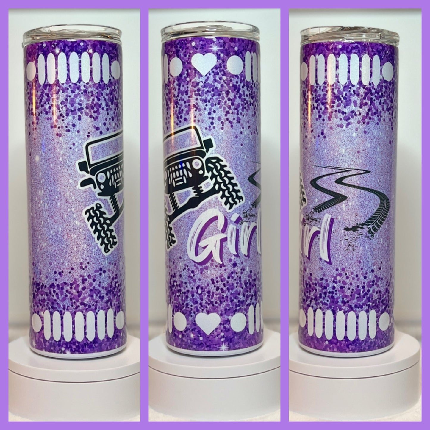 Jeep Inspired Purple Glitter 20oz/30oz Skinny Tumbler / Cup OR Can Koozie