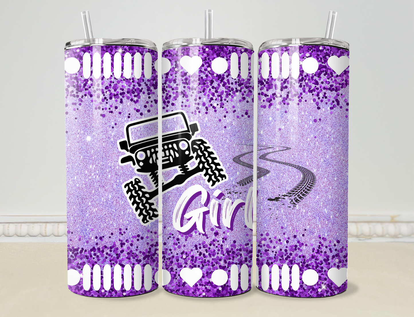 Jeep Inspired Purple Glitter 20oz/30oz Skinny Tumbler / Cup OR Can Koozie