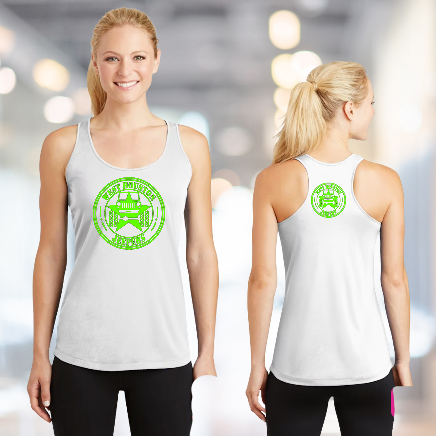 West Houston Jeepers (WHJ) Logo Shirt - White Sport-Tek Women's Racerback PosiCharge Tee