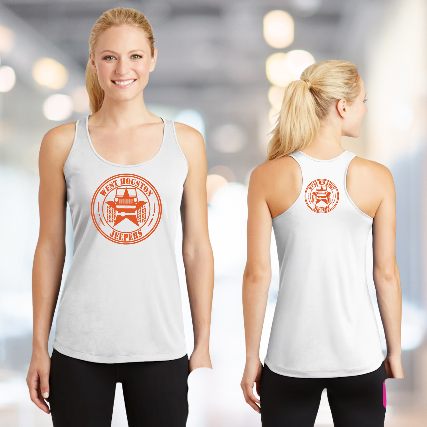 West Houston Jeepers (WHJ) Logo Shirt - White Sport-Tek Women's Racerback PosiCharge Tee