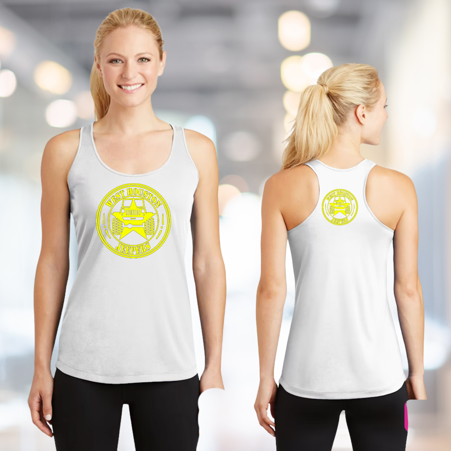 West Houston Jeepers (WHJ) Logo Shirt - White Sport-Tek Women's Racerback PosiCharge Tee