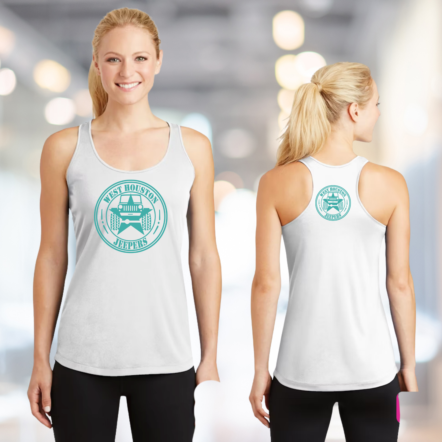 West Houston Jeepers (WHJ) Logo Shirt - White Sport-Tek Women's Racerback PosiCharge Tee