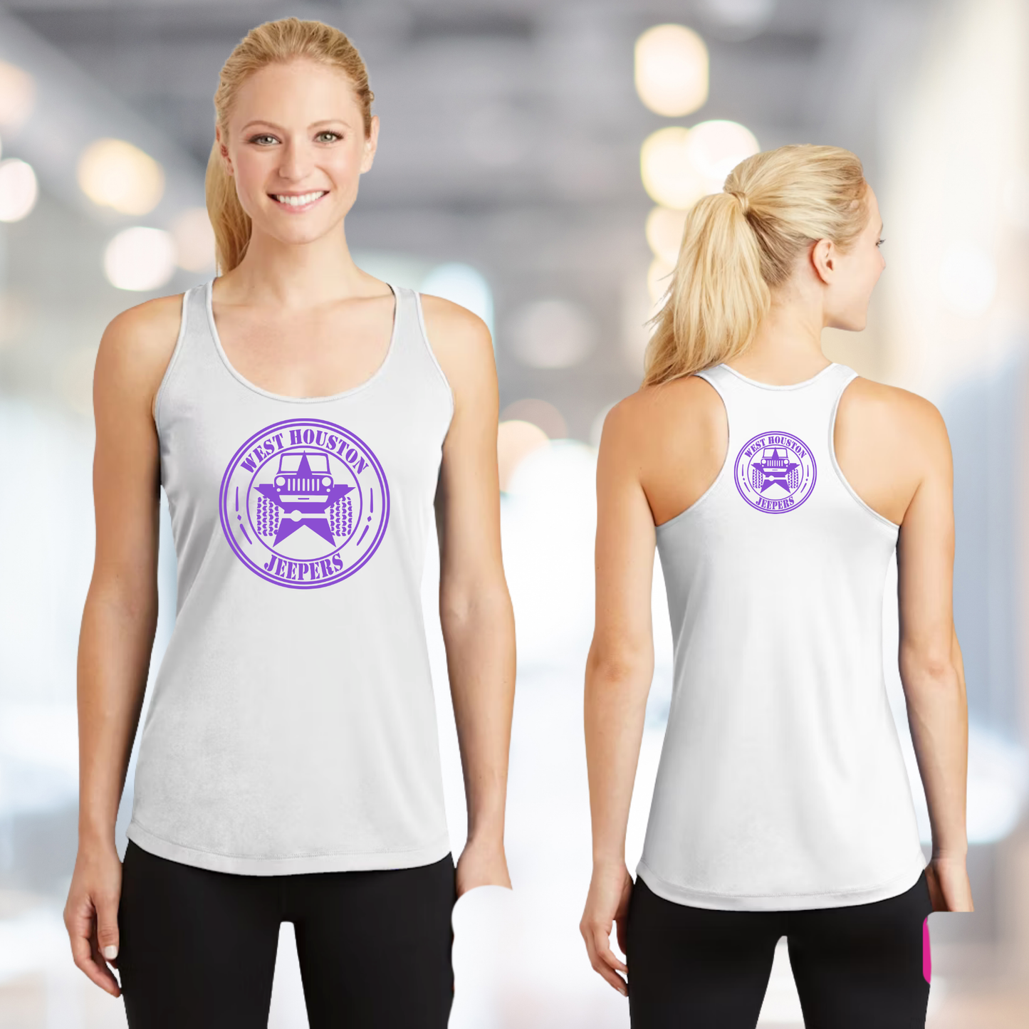 West Houston Jeepers (WHJ) Logo Shirt - White Sport-Tek Women's Racerback PosiCharge Tee