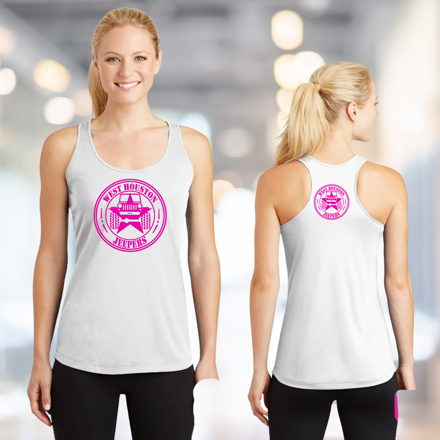 West Houston Jeepers (WHJ) Logo Shirt - White Sport-Tek Women's Racerback PosiCharge Tee
