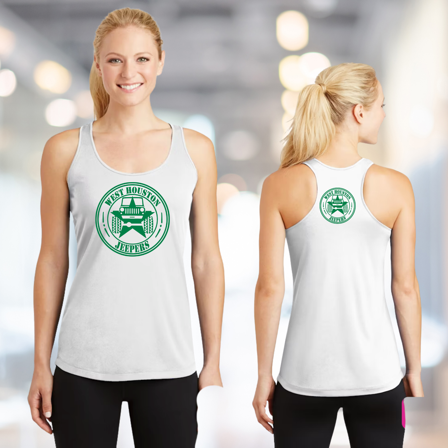 West Houston Jeepers (WHJ) Logo Shirt - White Sport-Tek Women's Racerback PosiCharge Tee