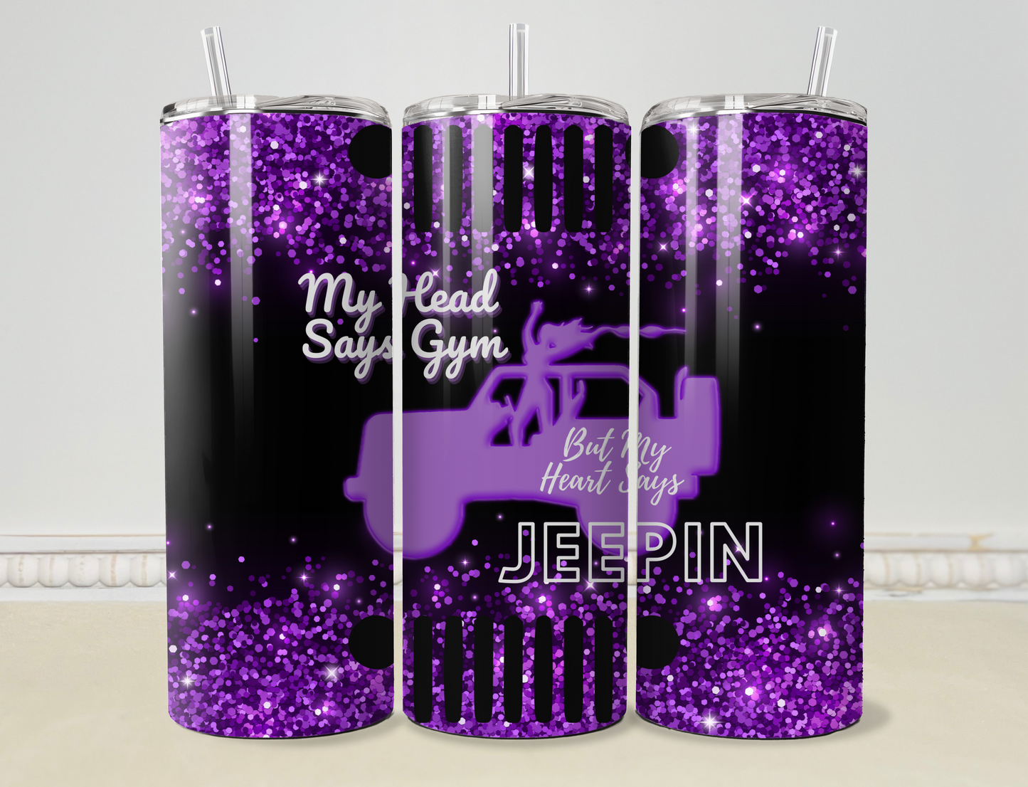 My Head Says Gym, My Heart Says Drive Topless 20oz/30oz Skinny Tumbler / Cup OR Can Koozie