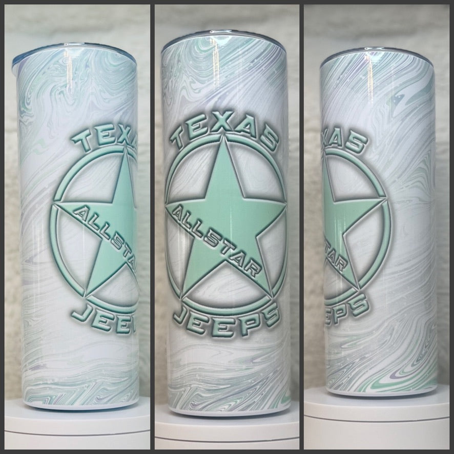 Texas Allstar Jeeps Mint Swirl 20oz/30oz Skinny Tumbler / Cup OR Can Koozie