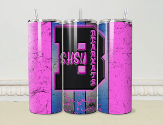 Sam Houston State University SHSU Bearkat Pink 20oz/30oz Skinny Tumbler / Cup OR Can Koozie