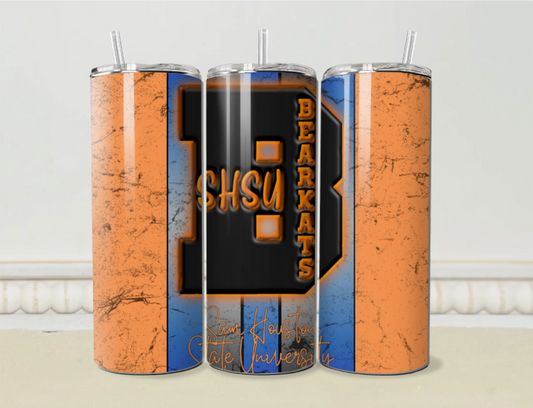 Sam Houston State University SHSU Bearkat Orange 20oz/30oz Skinny Tumbler / Cup OR Can Koozie