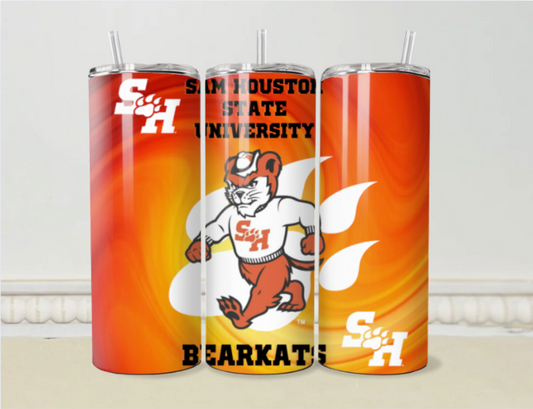 Sam Houston State University SHSU Bearkat Orange Mascot 20oz/30oz Skinny Tumbler / Cup OR Can Koozie