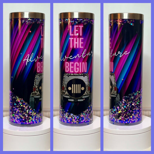 “Let the Adventure Begin” Leopard Jeep Inspired 20oz Skinny Snow Globe Tumbler / Cup