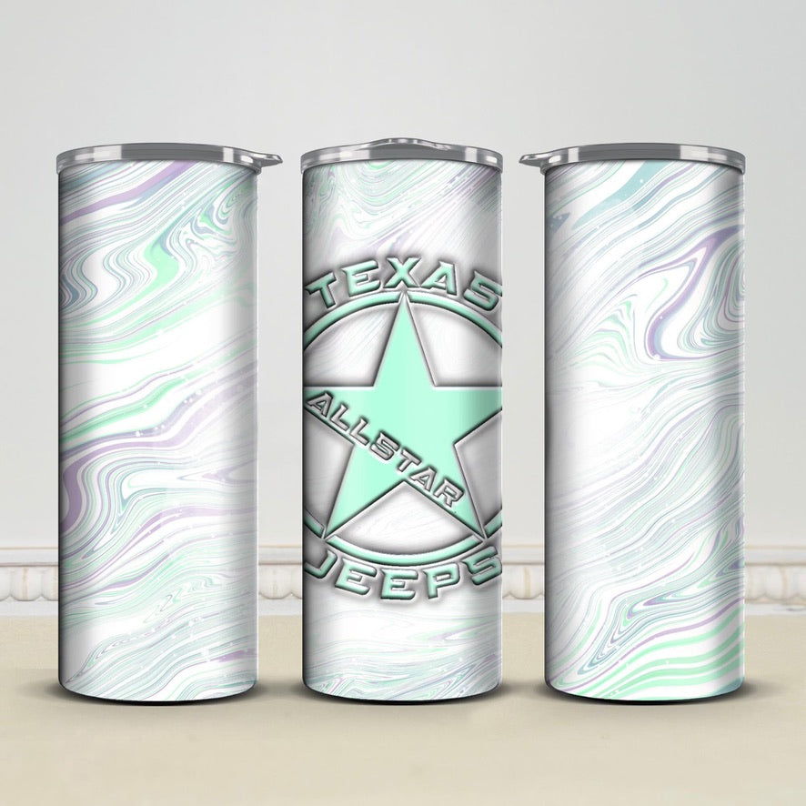 Texas Allstar Jeeps Mint Swirl 20oz/30oz Skinny Tumbler / Cup OR Can Koozie