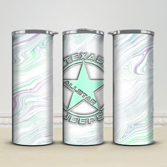 Texas Allstar Jeeps Mint Swirl 20oz/30oz Skinny Tumbler / Cup OR Can Koozie