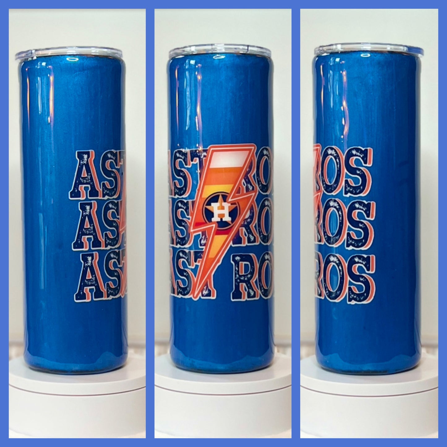 Houston Astros Baseball Skinny 30oz Blue Metallic Epoxy Resin Tumbler Cup