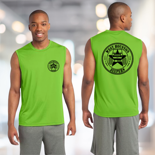 West Houston Jeepers (WHJ) Logo Shirt - Lime Shock Green Sport-Tek Men's Sleeveless PosiCharge Tee