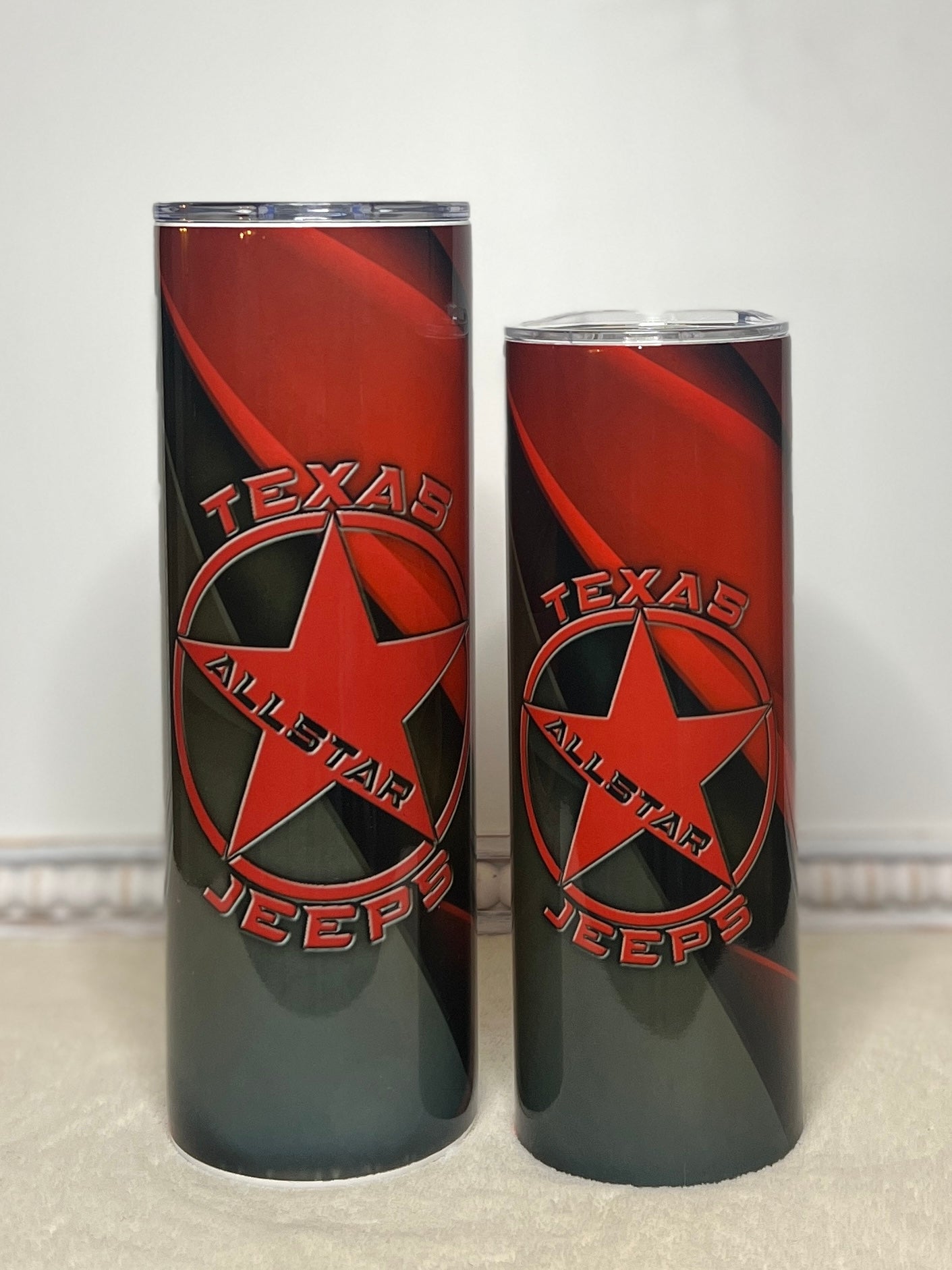 Texas Allstar Red/Black 20oz/30oz Skinny Tumbler / Cup OR Can Koozie