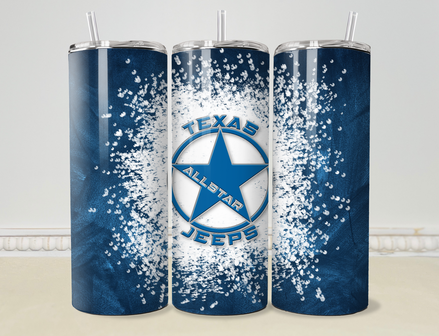 Texas Allstar Jeeps Blue Bubble 20oz/30oz Skinny Tumbler / Cup OR Can Koozie