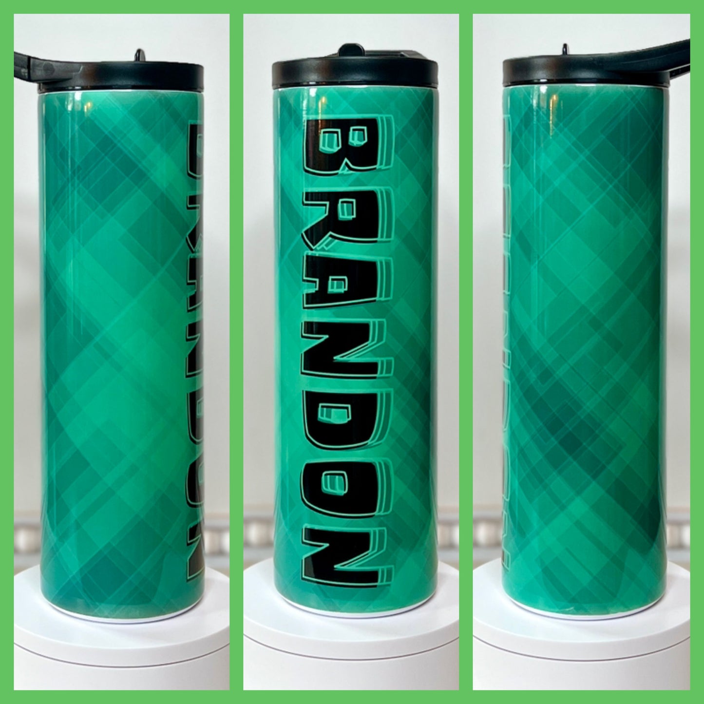 Green Plaid Custom Name 20oz / 30oz Tumbler/Cup OR 4 in 1 Can Koozie