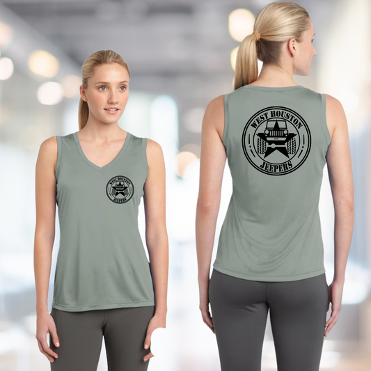 West Houston Jeepers (WHJ) Logo Shirt - Silver Sport-Tek Women's Sleeveless V-Neck PosiCharge Tee (Copy)