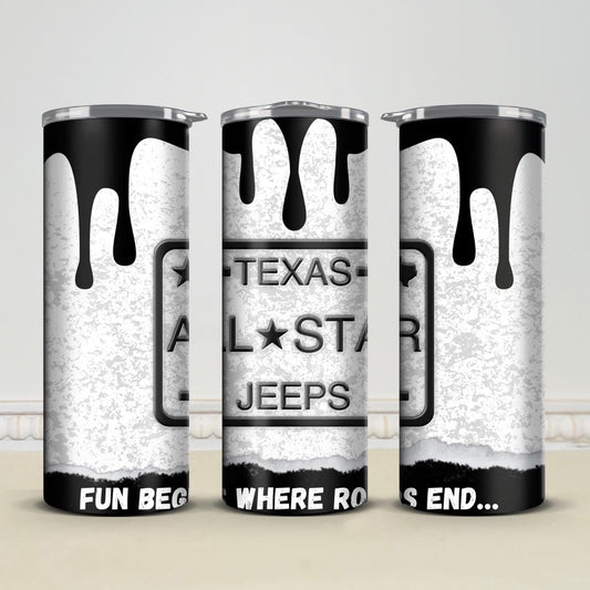 Texas Allstar Jeeps License Plate 20oz/30oz Skinny Tumbler / Cup OR Can Koozie