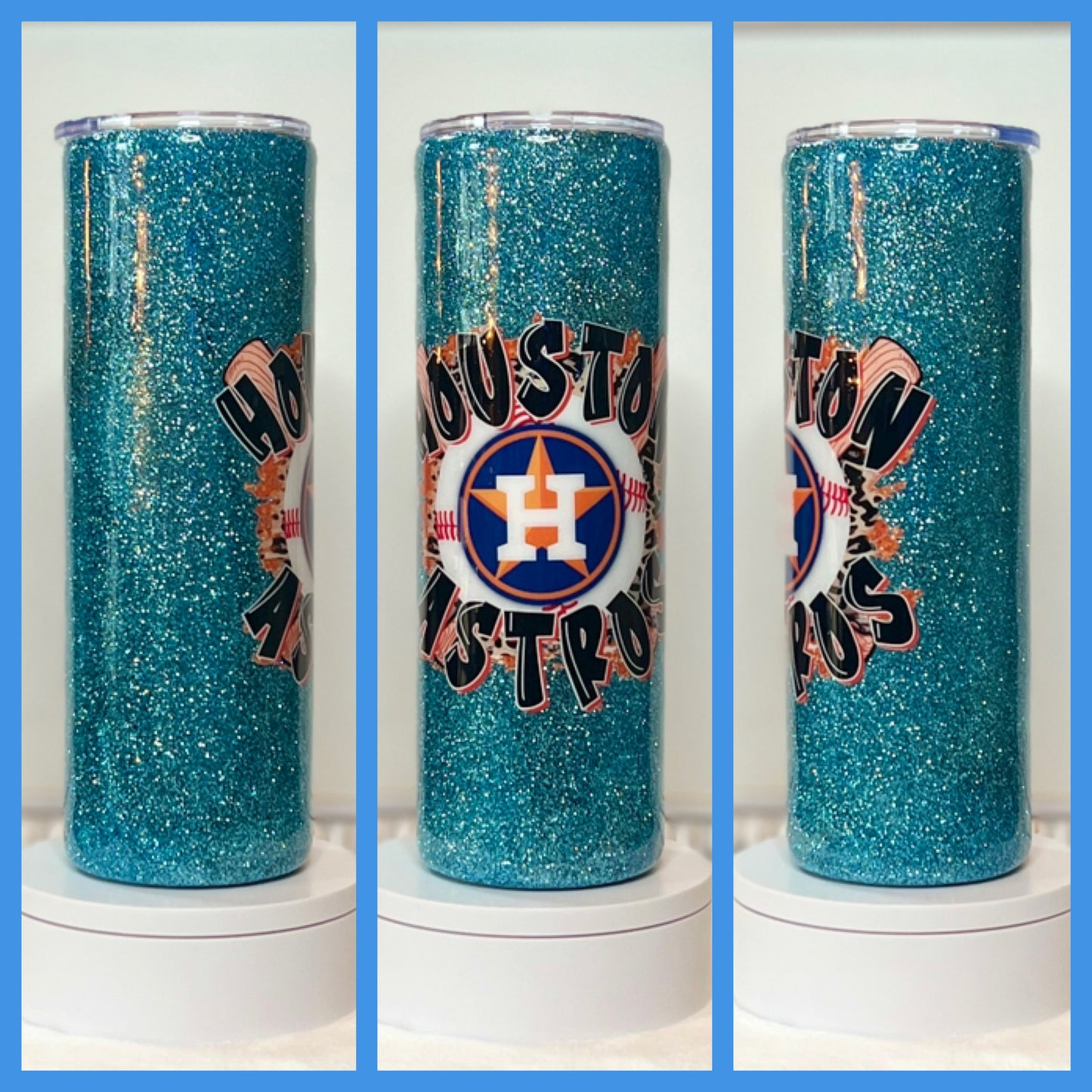 Houston Astros Baseball Skinny 30oz Blue Glitter Epoxy Resin Tumbler Cup