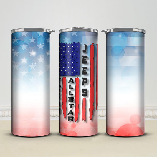 Texas Allstar Jeeps Vertical Flag 20oz/30oz Skinny Tumbler / Cup OR Can Koozie