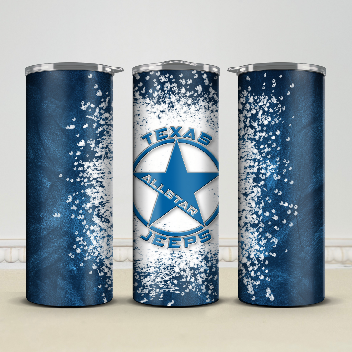 Texas Allstar Jeeps Blue Bubble 20oz/30oz Skinny Tumbler / Cup OR Can Koozie