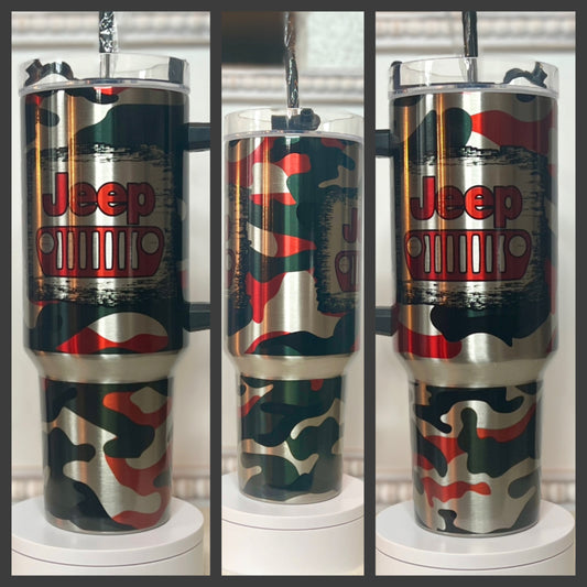 Camouflage Sublimated Clear Stainless Steel Jeep Inspired 40oz Dupe Cup/Tumbler