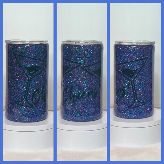 Skinny 12oz Blue Glitter “Cheers” Martini/Cocktail Glass Epoxy Resin Tumbler Cup