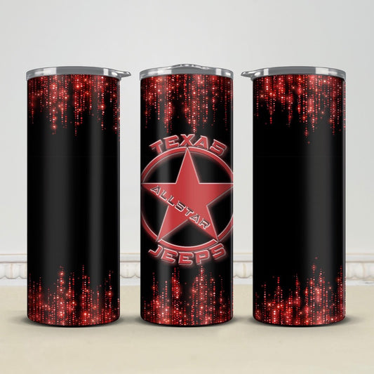 Texas Allstar Jeeps Red Glitter 20oz/30oz Skinny Tumbler / Cup OR Can Koozie