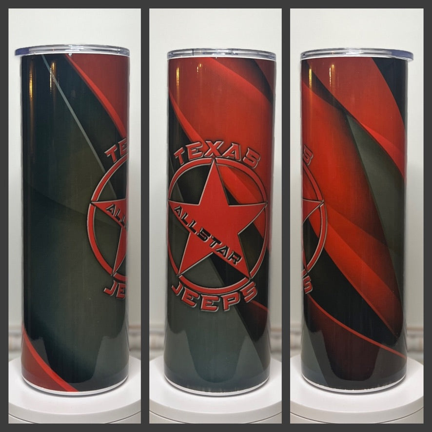 Texas Allstar Red/Black 20oz/30oz Skinny Tumbler / Cup OR Can Koozie