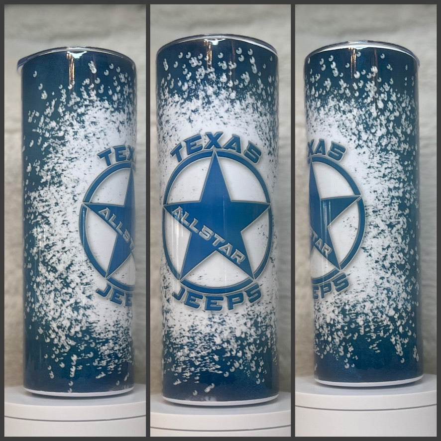 Texas Allstar Jeeps Blue Bubble 20oz/30oz Skinny Tumbler / Cup OR Can Koozie