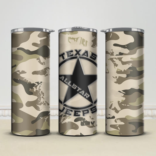 Skinny Texas Allstar Jeeps Camo 20oz/30oz Skinny Tumbler / Cup OR Can Koozie