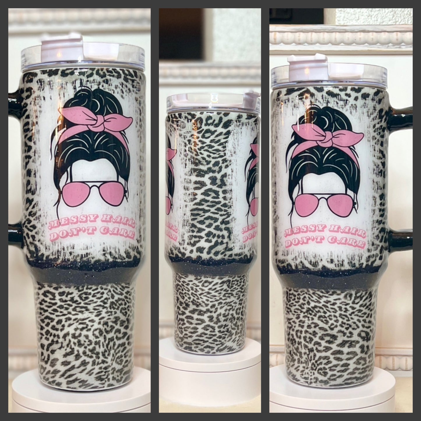 Leopard/Cheetah Sublimated/Resin Messy Hair, Don’t Care Off-Road/Wheeling/4x4/Truck 40oz Dupe Cup/Tumbler