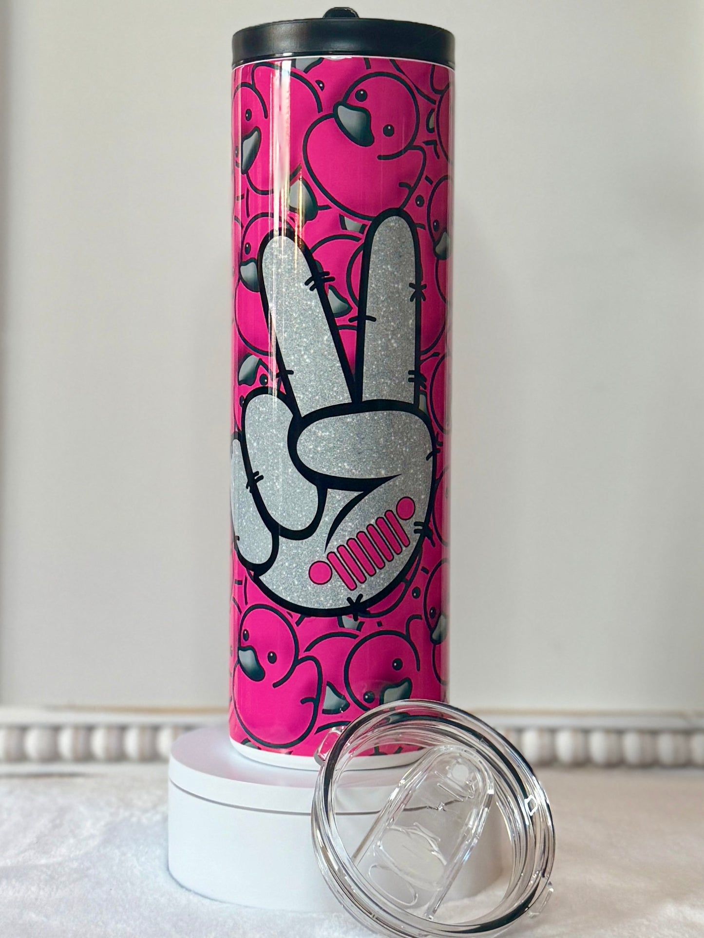 Jeep Inspired Pink Duck Skinny Tumbler / Cup OR Can Koozie