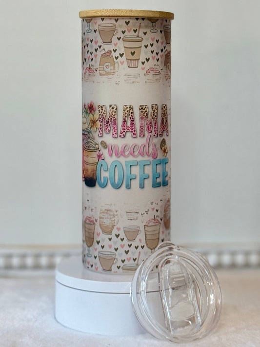 Momma Needs Coffee Frosted Glass 20oz Cup/Tumbler