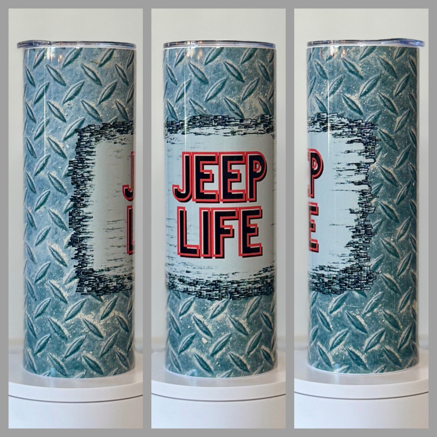 Jeep Life Inspired Diamond Plate 20oz/30oz Skinny Tumbler/Cup OR Can Koozie