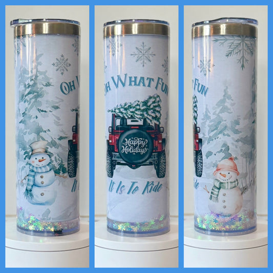 Oh What Fun It is To Ride Jeep Inspired Christmas 20oz Skinny Snow Globe Tumbler / Cup