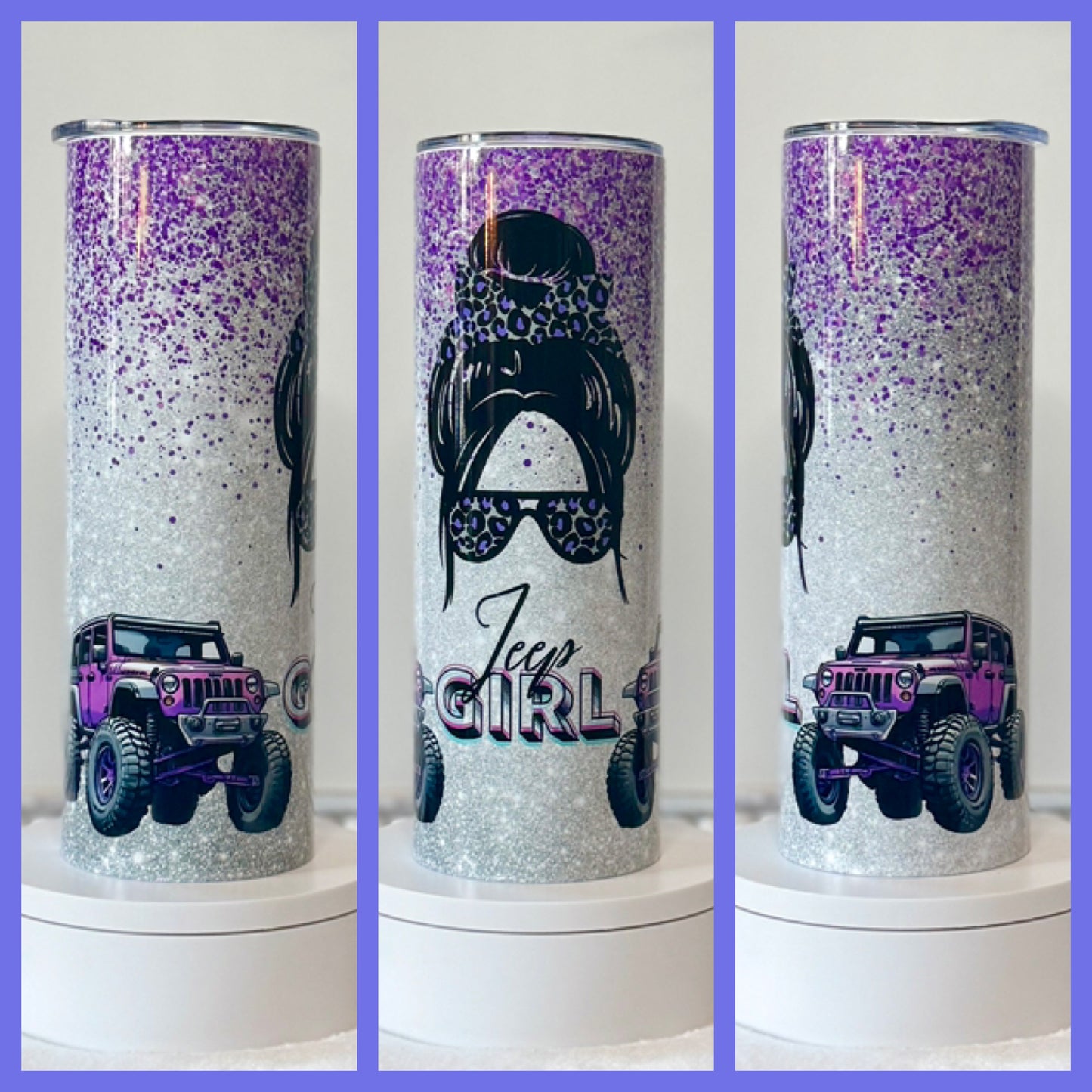 Purple Glitter Jeep Inspired 20oz/30oz Skinny Tumbler / Cup OR Can Koozie