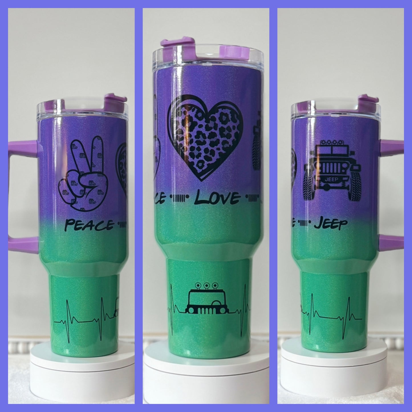 Handmade 40oz Sublimated Purple and Green Ombre Jeep Inspired Dupe Cup/Tumbler