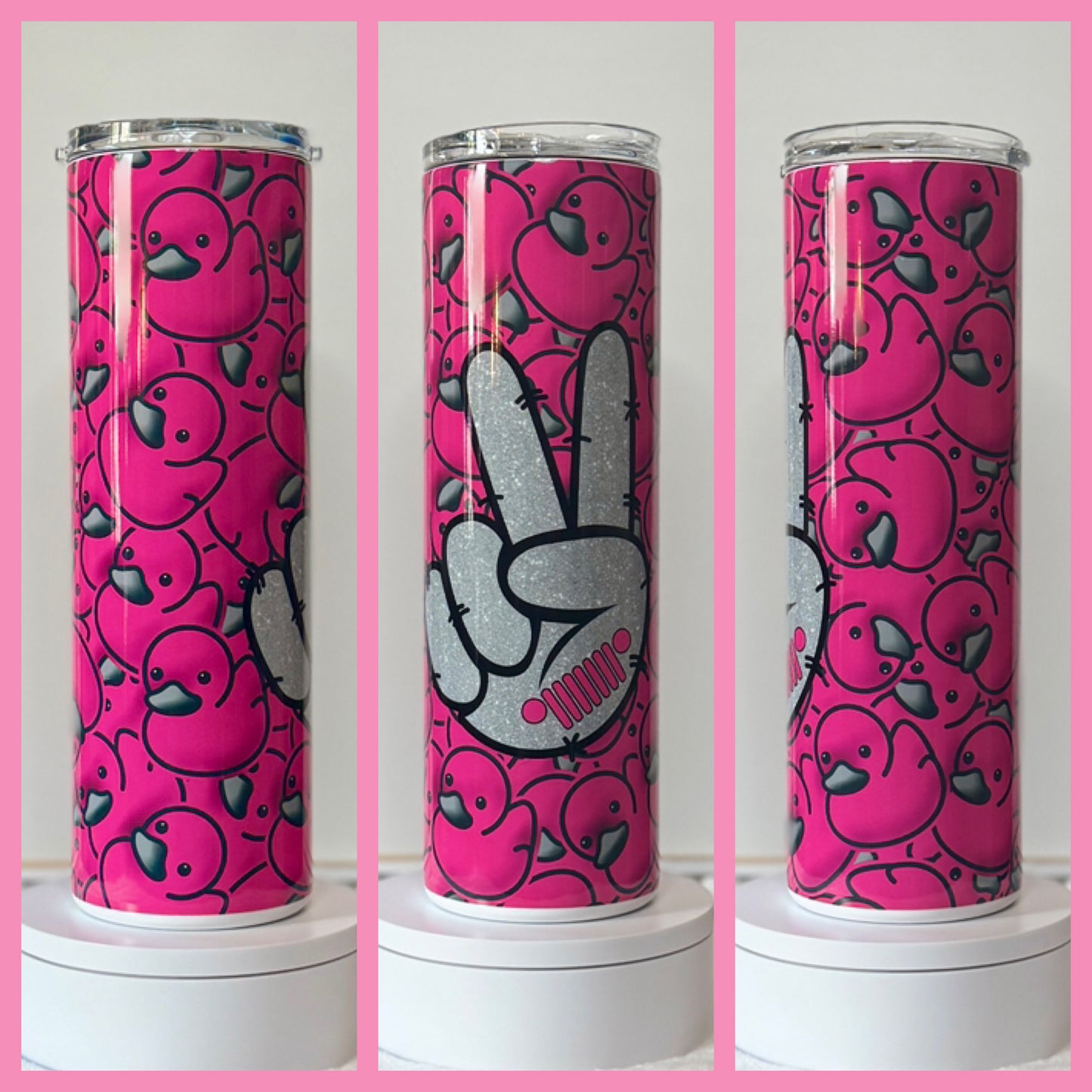 Jeep Inspired Pink Duck Skinny Tumbler / Cup OR Can Koozie